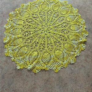 Vintage Handmade Yellow white 22 inch Crochet Doily - Home Accents